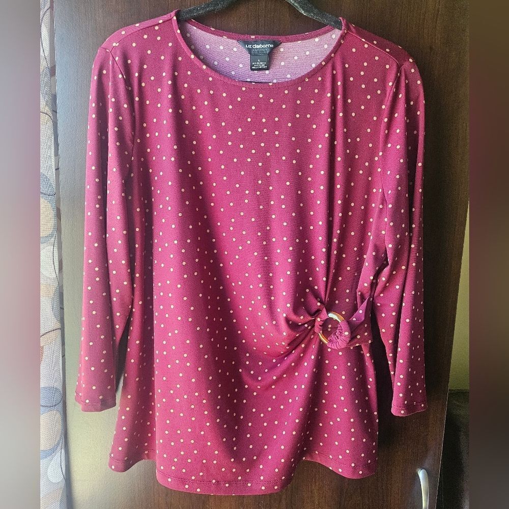 Liz Claiborne Women's Maroon Polka Dot Blouse Size Large